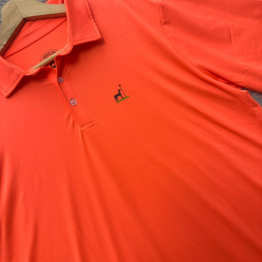 Proud 90 Golf Is‎ Fun Polo Shirt Mens L Orange Short Sleeve Stretch Fabric